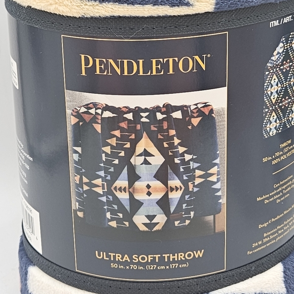 Pendleton fleece throw blanket 50" by 70" navy aztec boho design - Picture 8 of 11